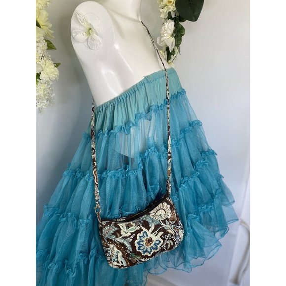 Vintage Vera Bradley Java Blue Tote Bag Purse Shoulder Paisley Brown Zip Closure - Picture 1 of 16